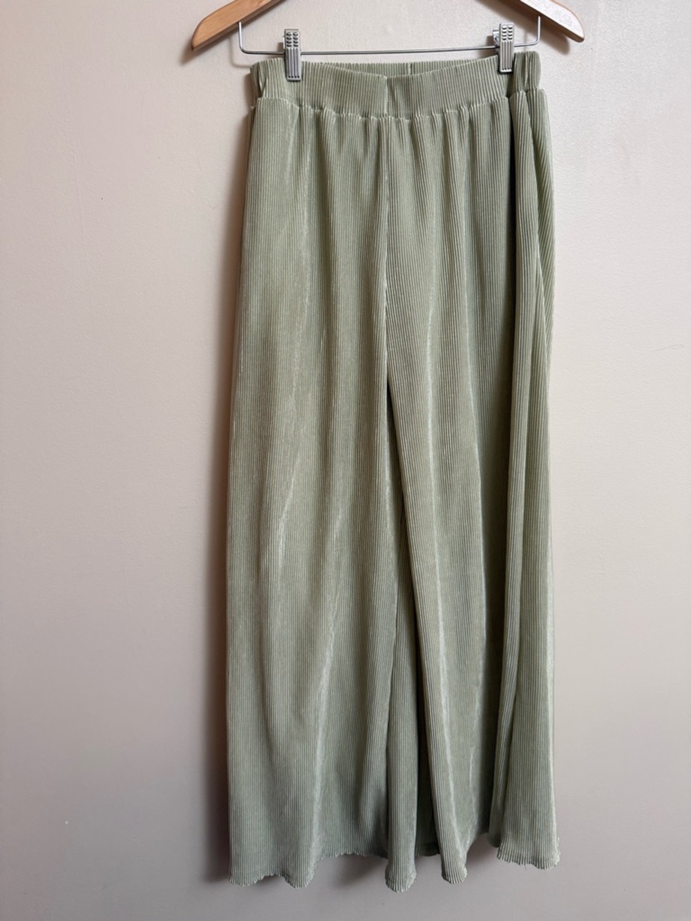 Dress Forum Light Sage Pleated Wide-Leg Plisse Pants